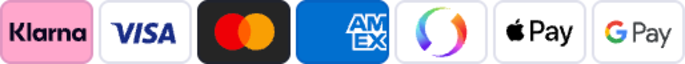 Klarna, Visa, Mastercard, American Express, Swish, Apple Pay, Google Pay